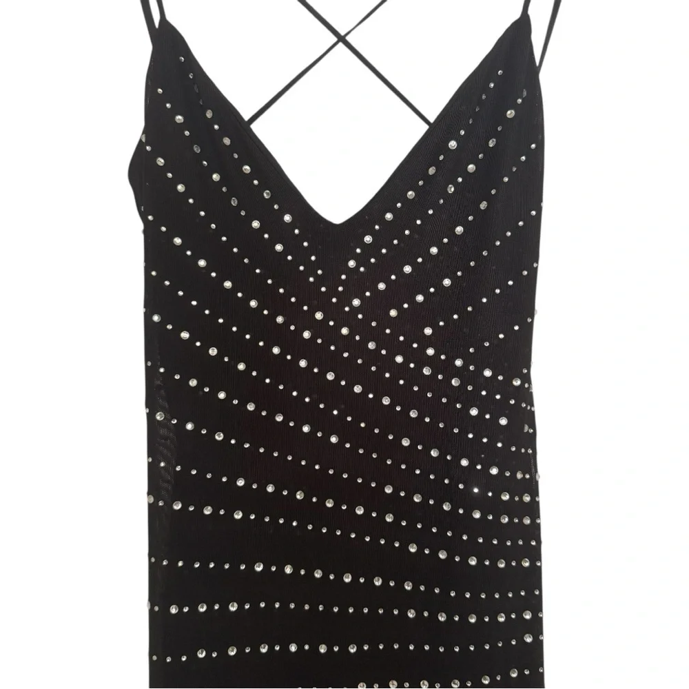 NWT City Studio Black Rhinestone Spaghetti Strap Gown